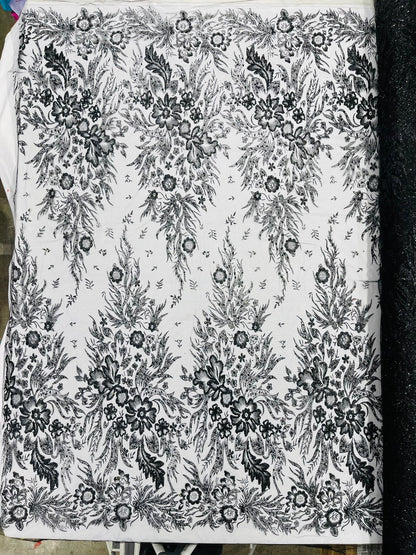 Big Glitter Damask Design On A Mesh Lace 58" Wide| New Creations Fabric & Foam Inc.