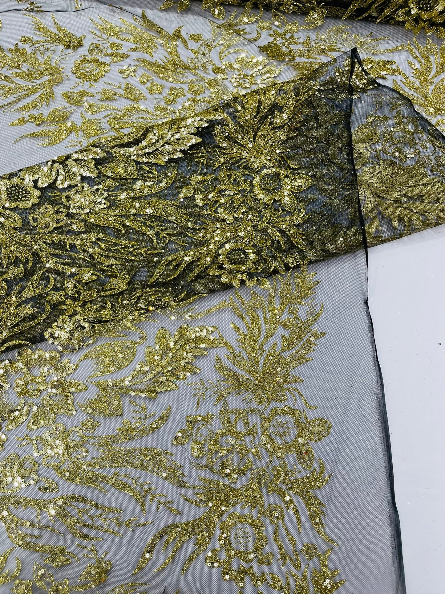 Big Glitter Damask Design On A Mesh Lace 58" Wide| New Creations Fabric & Foam Inc.