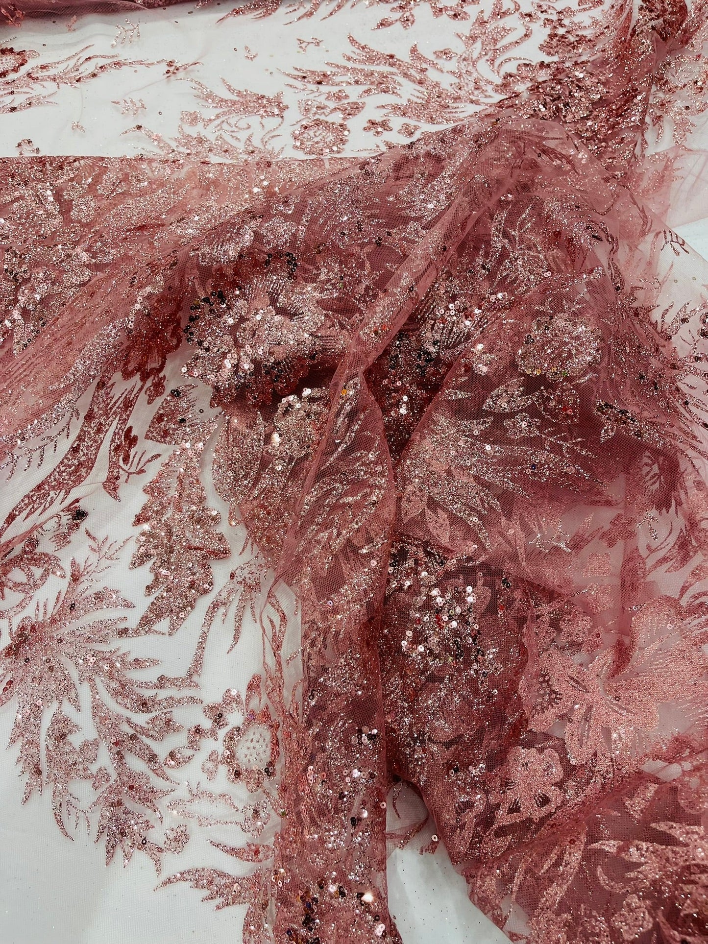 Big Glitter Damask Design On A Mesh Lace 58" Wide| New Creations Fabric & Foam Inc.