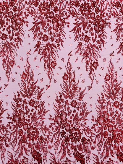 Big Glitter Damask Design On A Mesh Lace 58" Wide| New Creations Fabric & Foam Inc.