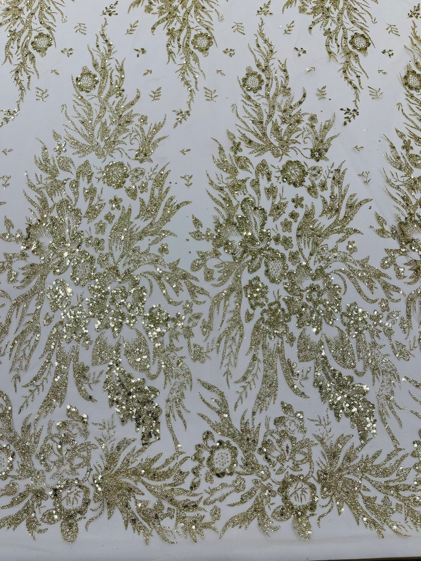 Big Glitter Damask Design On A Mesh Lace 58" Wide| New Creations Fabric & Foam Inc.
