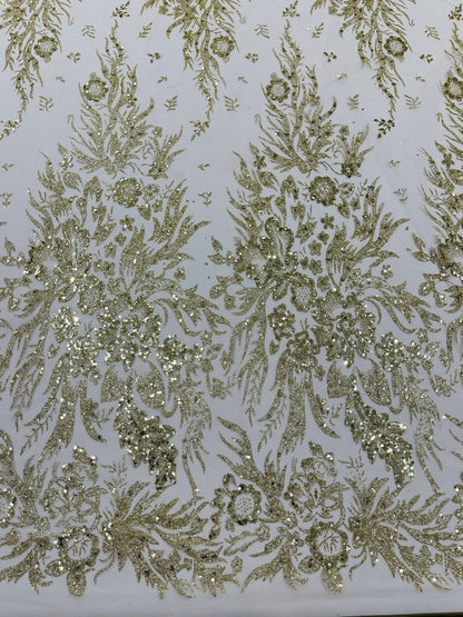 Big Glitter Damask Design On A Mesh Lace 58" Wide| New Creations Fabric & Foam Inc.