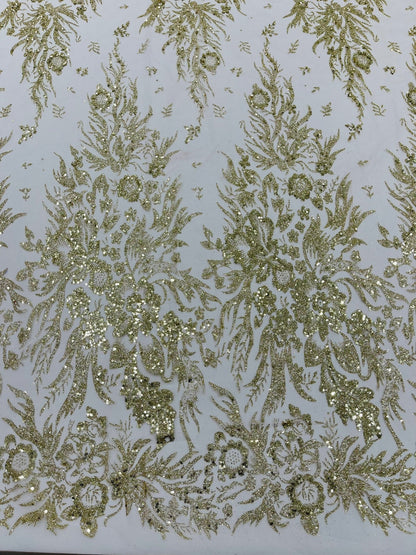 Big Glitter Damask Design On A Mesh Lace 58" Wide| New Creations Fabric & Foam Inc.