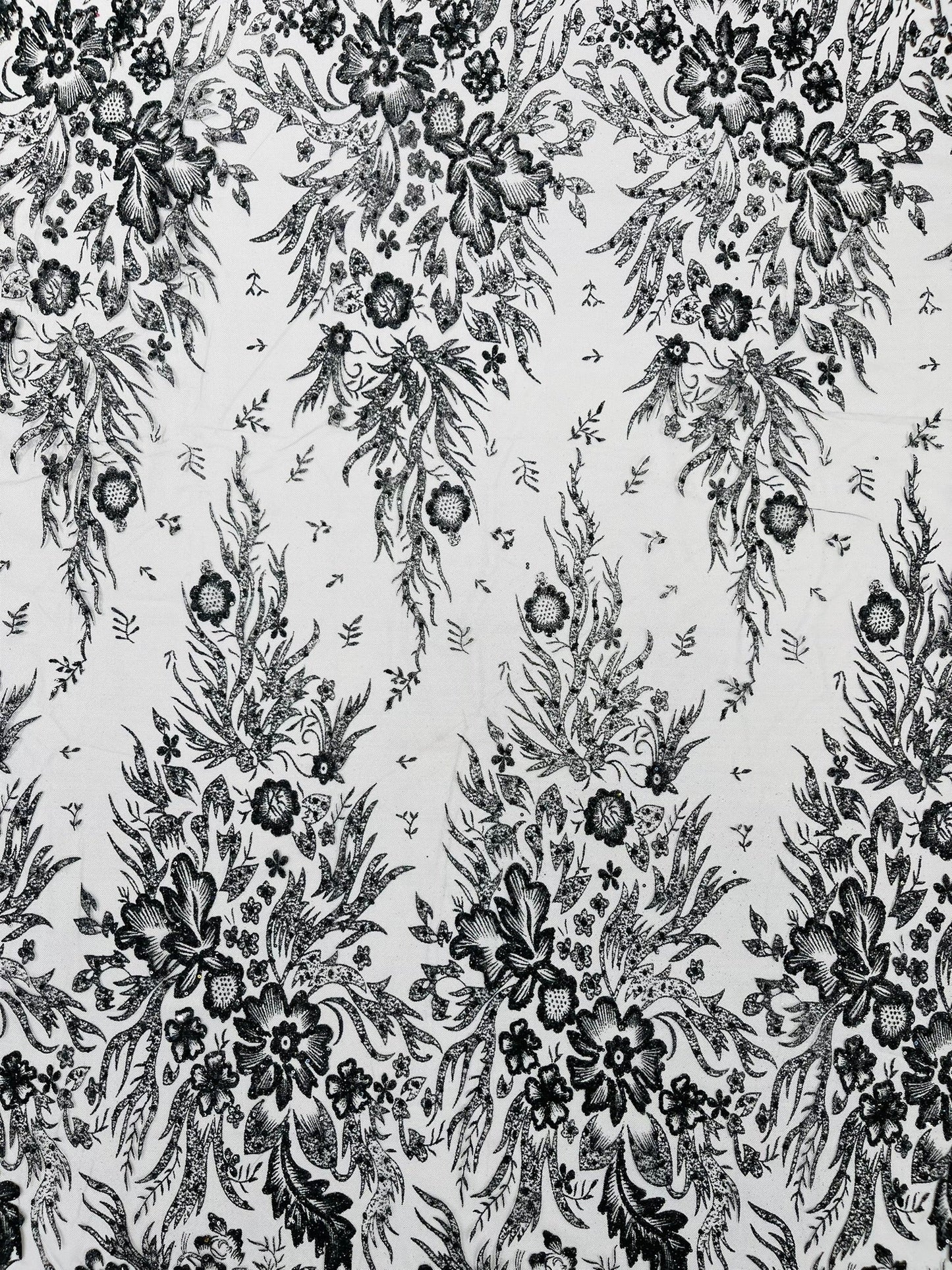 Big Glitter Damask Design On A Mesh Lace 58" Wide| New Creations Fabric & Foam Inc.