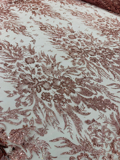 Big Glitter Damask Design On A Mesh Lace 58" Wide| New Creations Fabric & Foam Inc.
