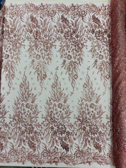 Big Glitter Damask Design On A Mesh Lace 58" Wide| New Creations Fabric & Foam Inc.