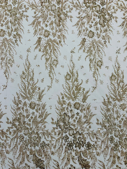 Big Glitter Damask Design On A Mesh Lace 58" Wide| New Creations Fabric & Foam Inc.