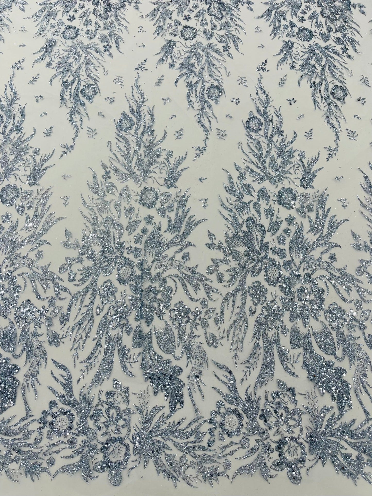 Big Glitter Damask Design On A Mesh Lace 58" Wide| New Creations Fabric & Foam Inc.