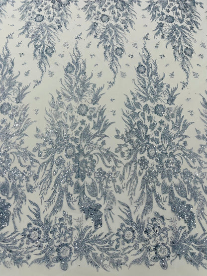 Big Glitter Damask Design On A Mesh Lace 58" Wide| New Creations Fabric & Foam Inc.
