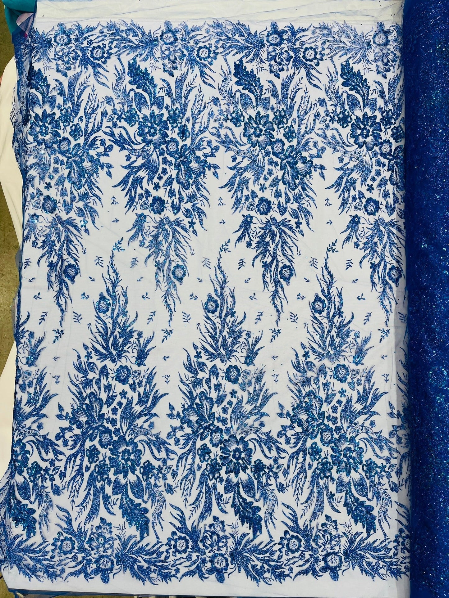 Big Glitter Damask Design On A Mesh Lace 58" Wide| New Creations Fabric & Foam Inc.