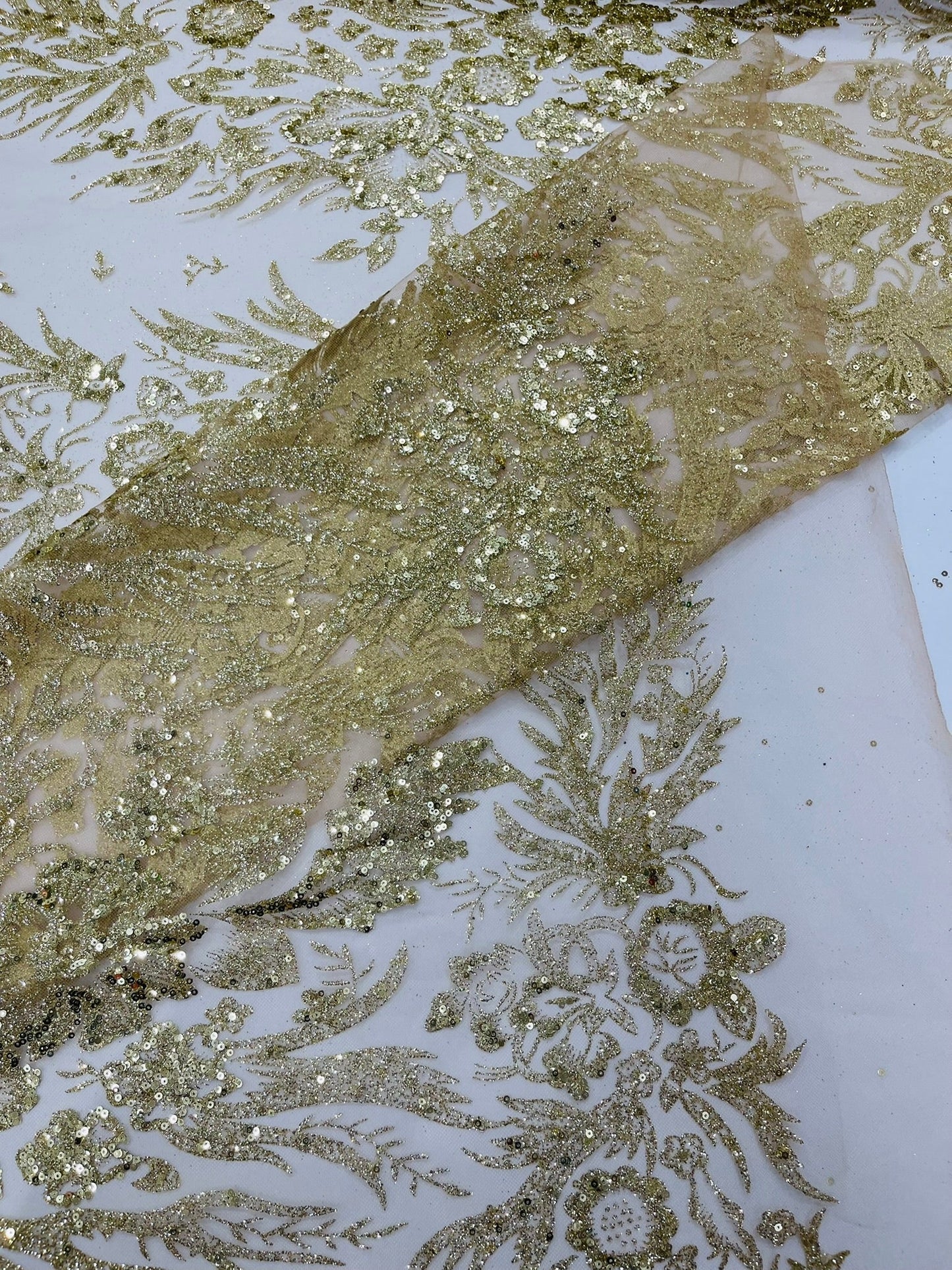 Big Glitter Damask Design On A Mesh Lace 58" Wide| New Creations Fabric & Foam Inc.