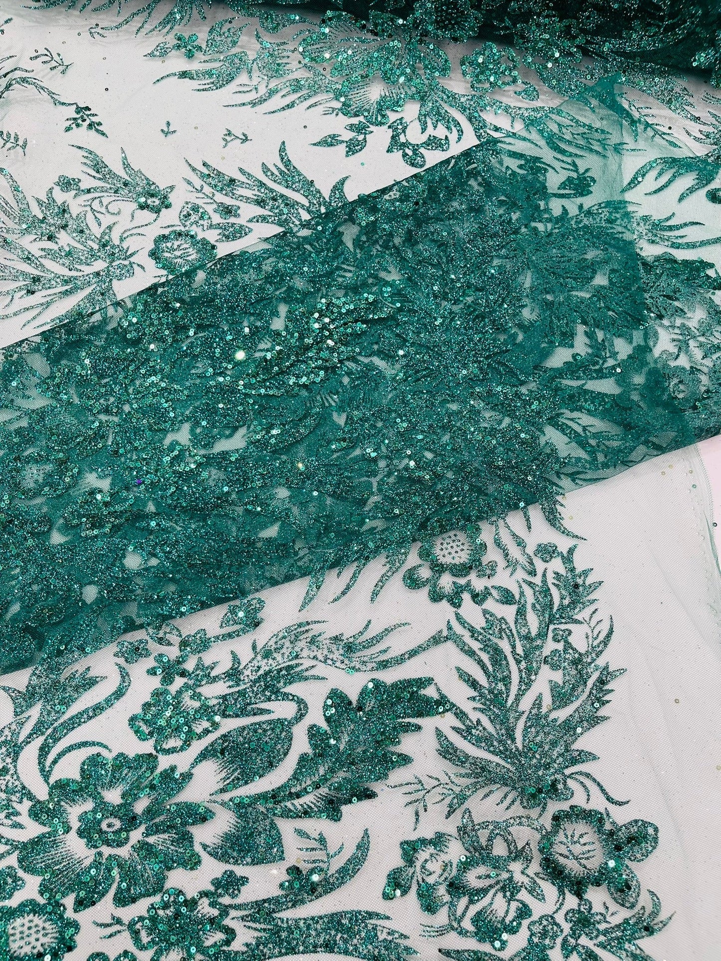 Big Glitter Damask Design On A Mesh Lace 58" Wide| New Creations Fabric & Foam Inc.