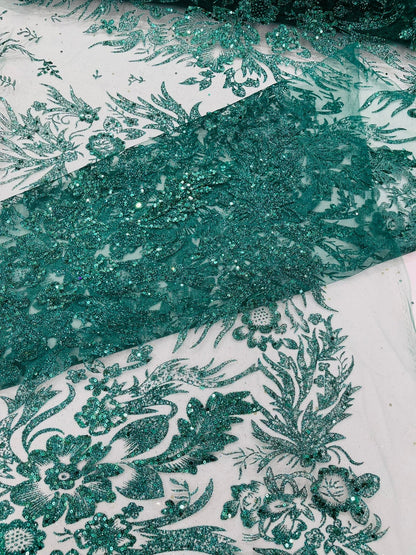 Big Glitter Damask Design On A Mesh Lace 58" Wide| New Creations Fabric & Foam Inc.