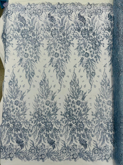 Big Glitter Damask Design On A Mesh Lace 58" Wide| New Creations Fabric & Foam Inc.