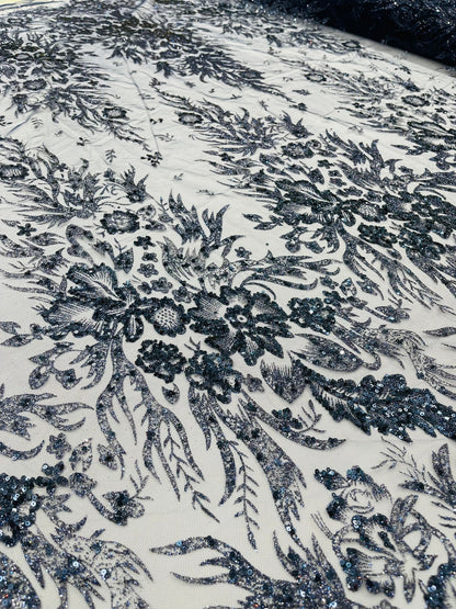 Big Glitter Damask Design On A Mesh Lace 58" Wide| New Creations Fabric & Foam Inc.
