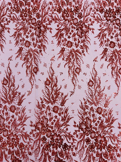 Big Glitter Damask Design On A Mesh Lace 58" Wide| New Creations Fabric & Foam Inc.