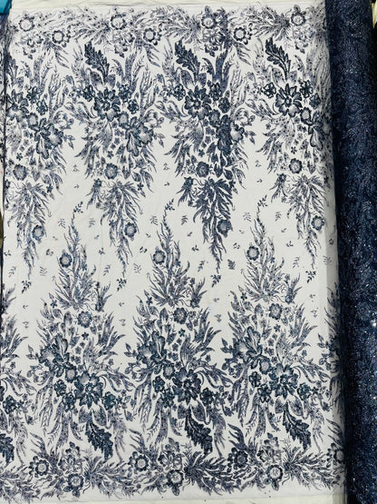 Big Glitter Damask Design On A Mesh Lace 58" Wide| New Creations Fabric & Foam Inc.