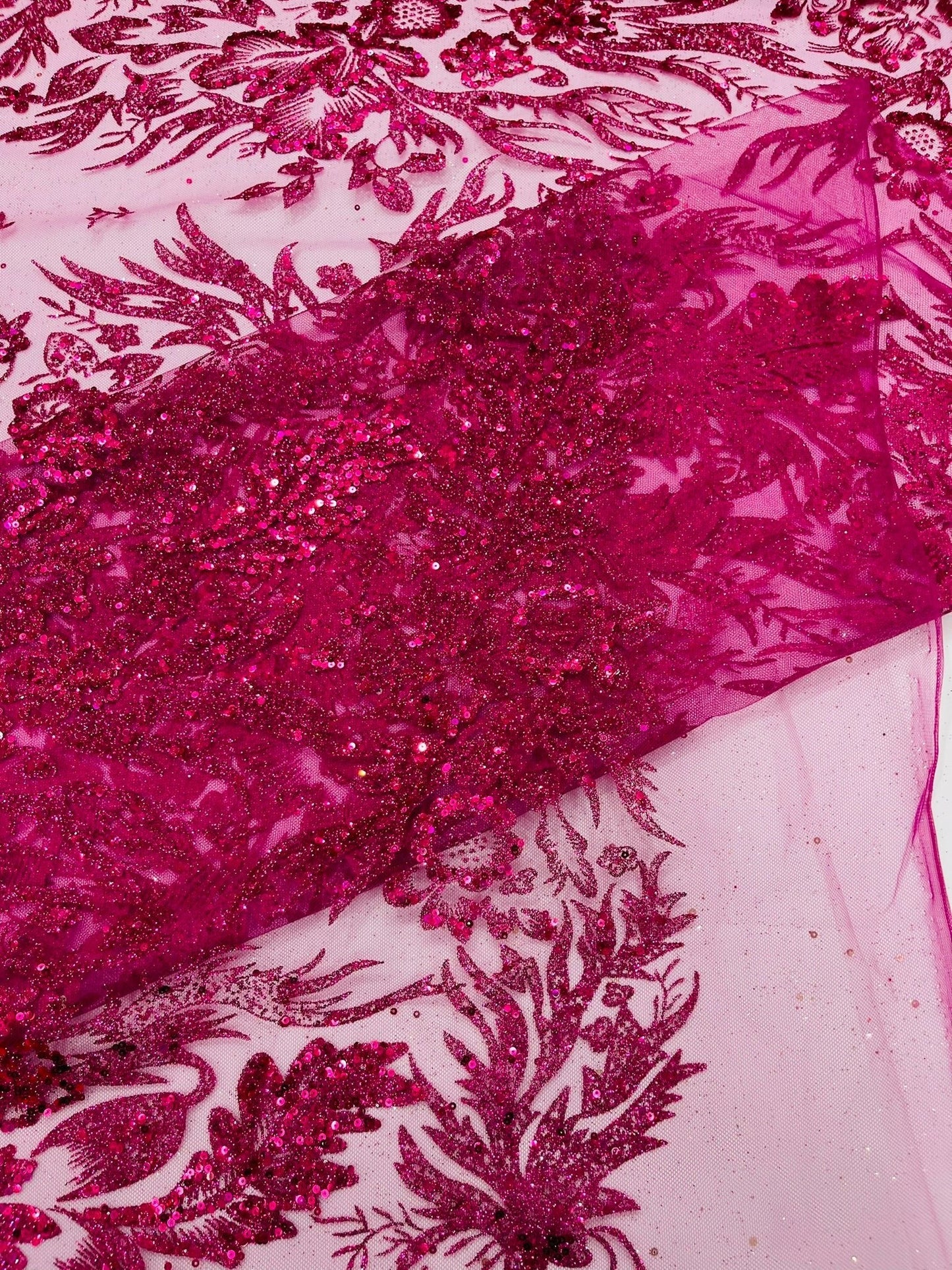Big Glitter Damask Design On A Mesh Lace 58" Wide| New Creations Fabric & Foam Inc.