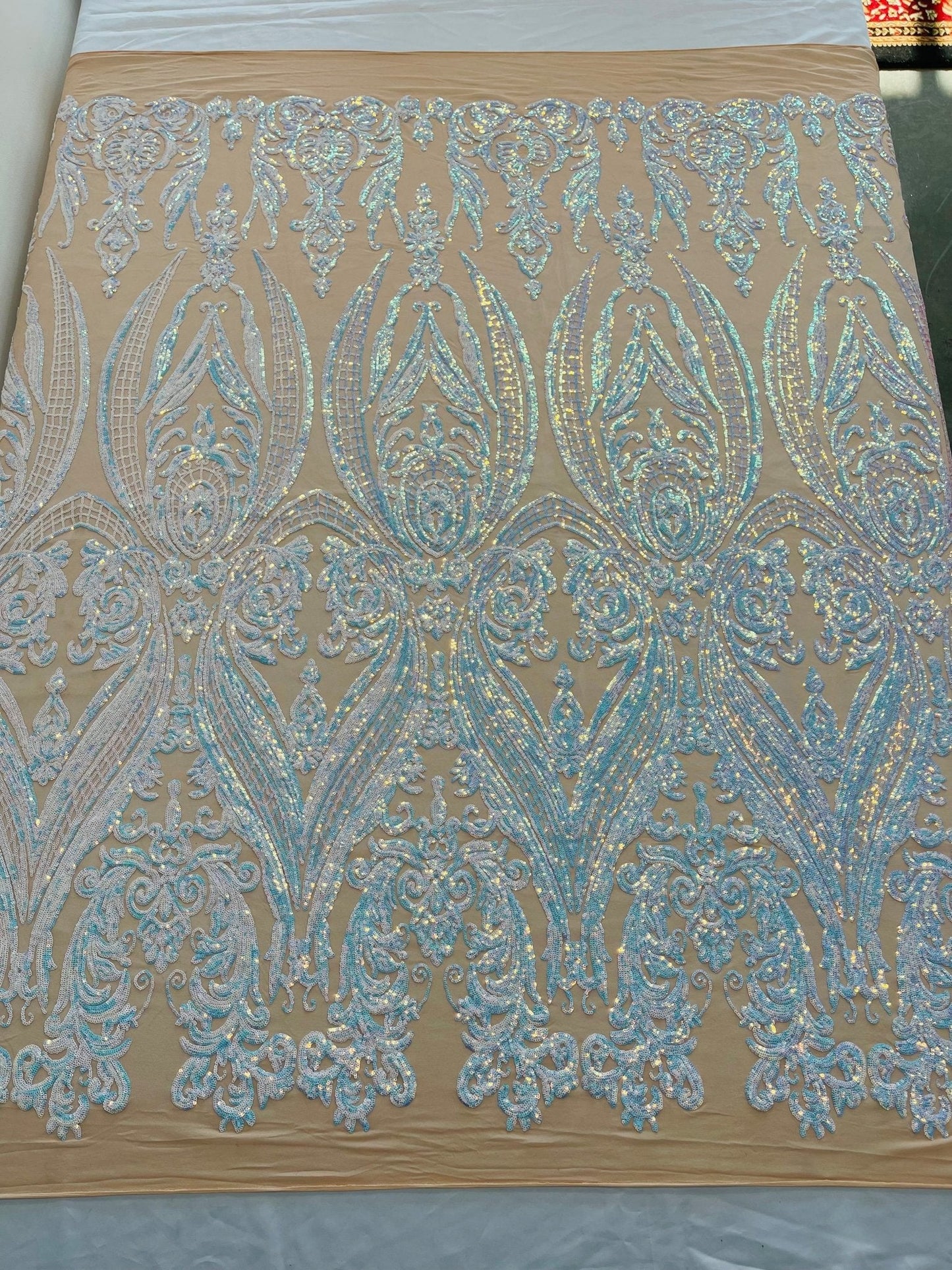 Big Sequin Damask Fabric 54” Wide| New Creations Fabric & Foam Inc.