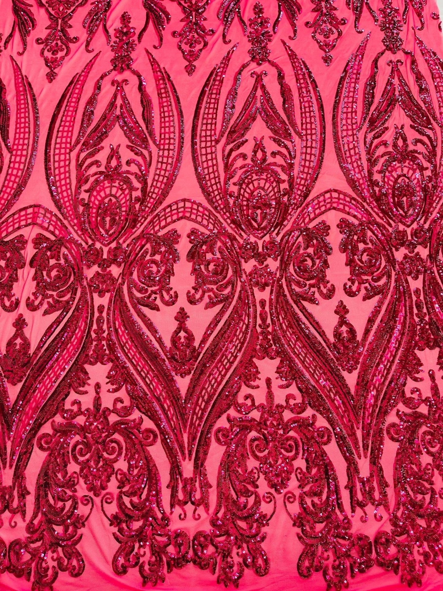 Big Sequin Damask Fabric 54” Wide| New Creations Fabric & Foam Inc.