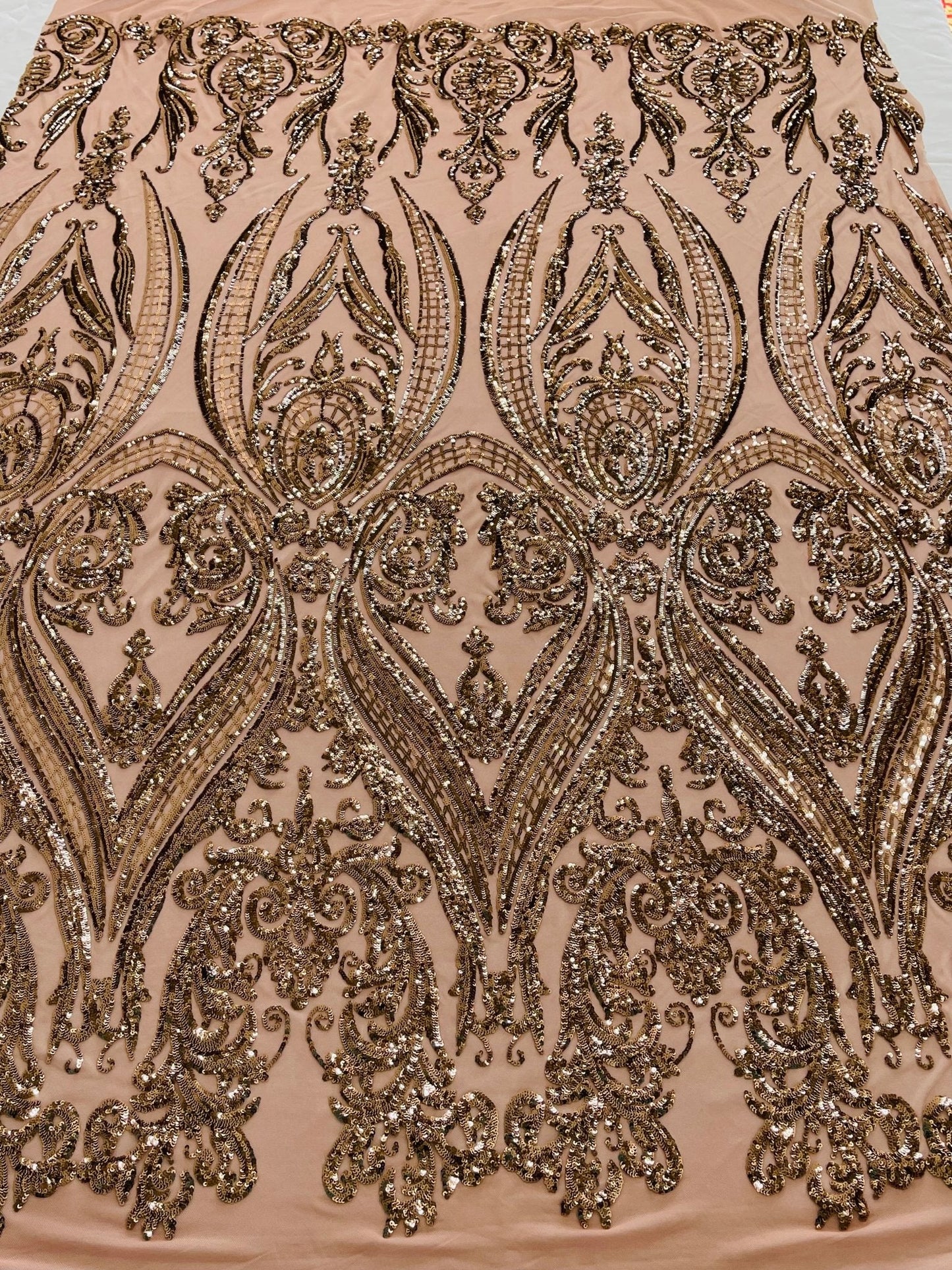 Big Sequin Damask Fabric 54” Wide| New Creations Fabric & Foam Inc.