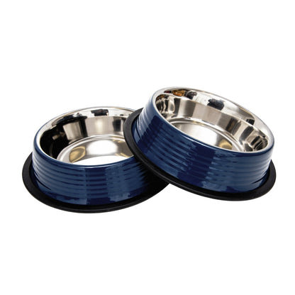 Country Living Set of 2 Ribbed Non-Slip Pet Bowls – Poseidon Blue