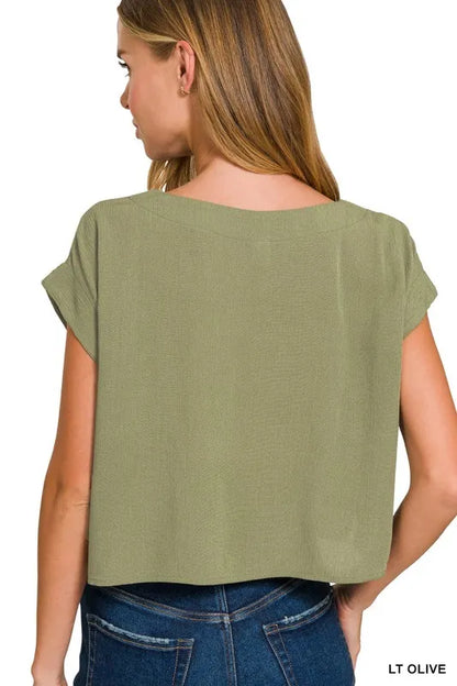 Zenana Woven Crinkle Gauze Crop Tee and Skirt Set