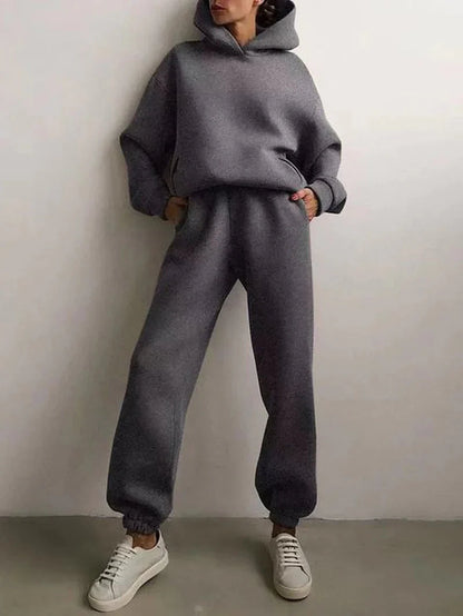 Women's fleece tracksuit two-piece set in dark gray