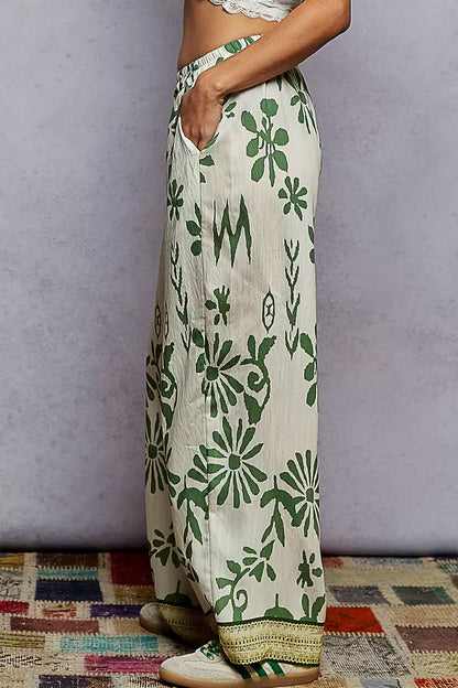 POL Floral Printed Woven Wide Leg Drawstring Pants