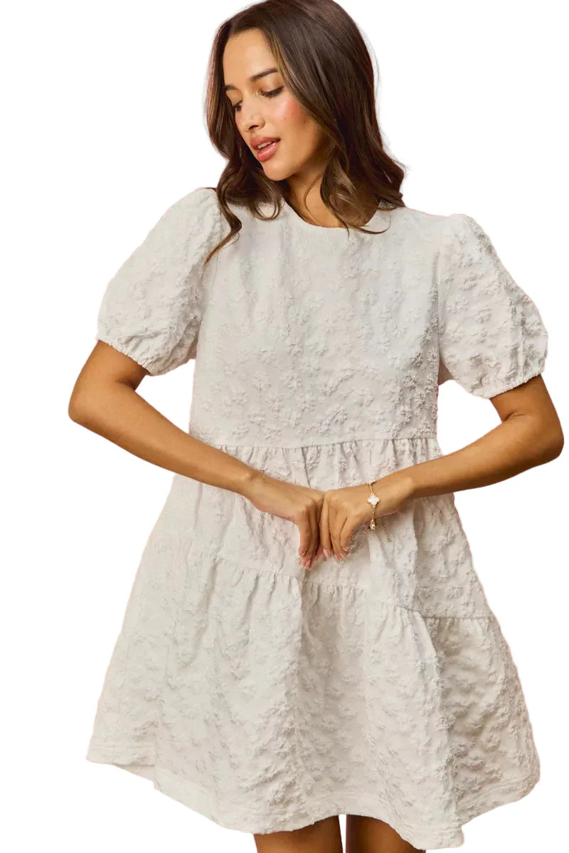 SO ME Floral Jacquard Diagnol Tiered Short Mini Dress