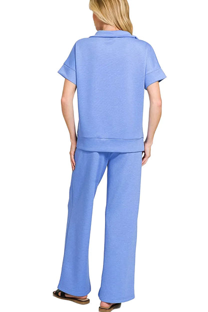 Zenana Scuba High Neck Half Zip Top & Pants Set
