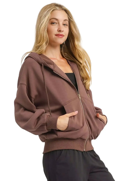 Umgee Zip-Up Fleece Hooded Jacket