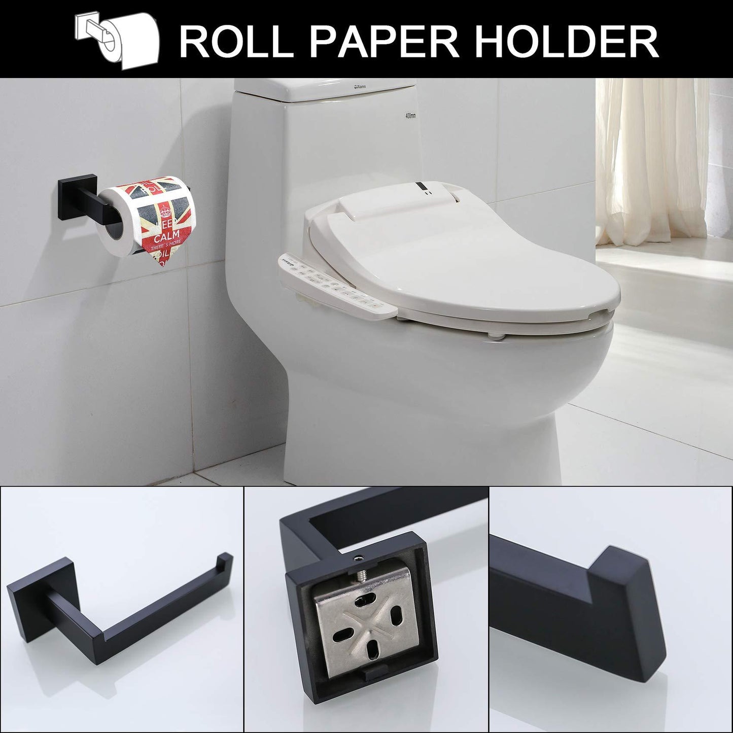 5-Piece Bathroom Hardware Accessories Set | Towel Bar, Wall Mounted, Matte Black