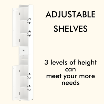 White Slim Tall Bathroom Storage Cabinet with Adjustable Shelves, 2 Doors Freestanding Cabinet for Small Spaces, Kitchen, Living Room, MDF Material, 67.51 inches High