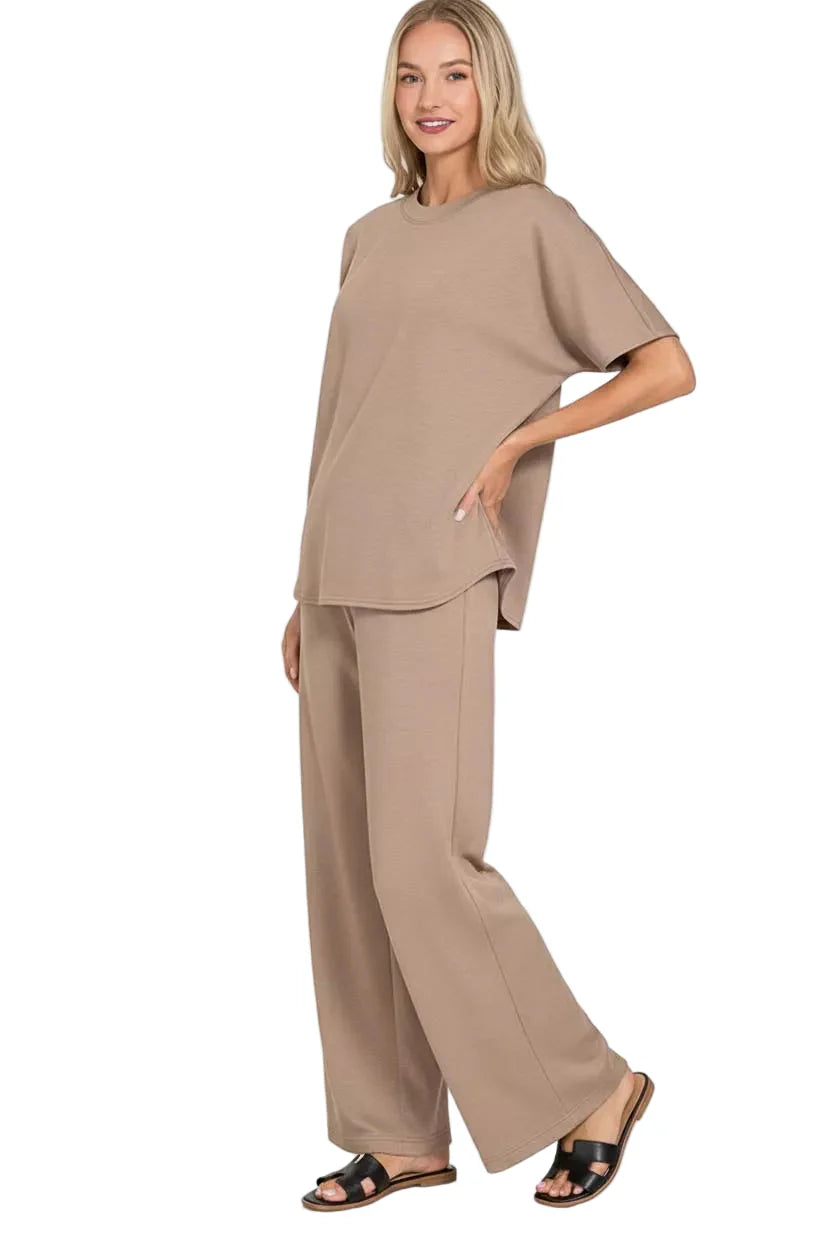 Zenana Scuba Curbed Hem Top & Pants Set