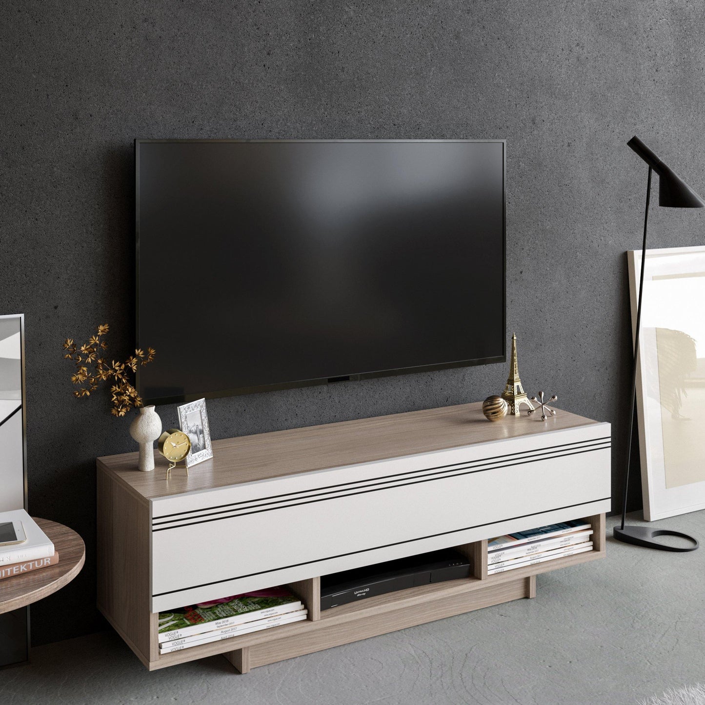 Celestia 47" TV Stand and Media Console with Cabinets and Open Shelves