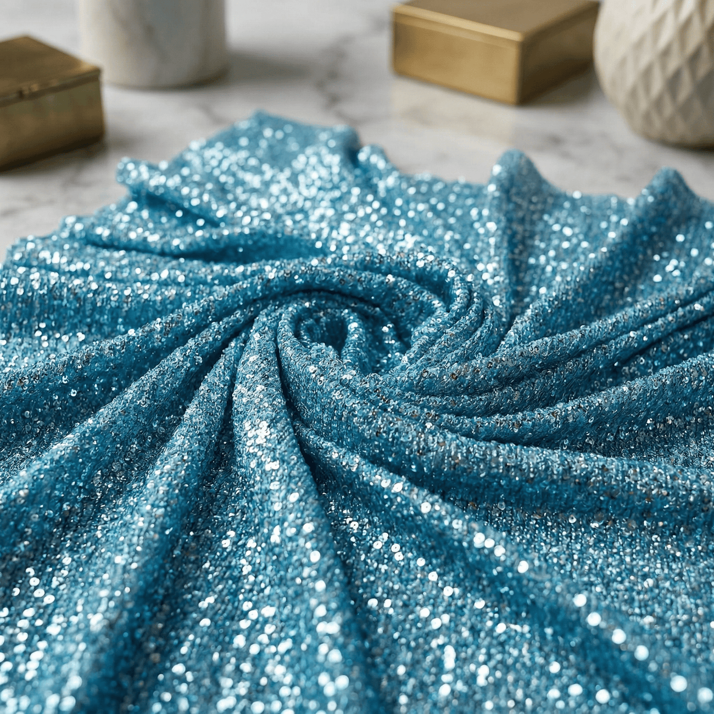 Chain Sequin Stretch Mesh Fabric by the Yard 54” Wide – Iridescent 4 Way Stretch Sequin Fabric for Prom Dresses, Gowns, Costumes & Event Decor
