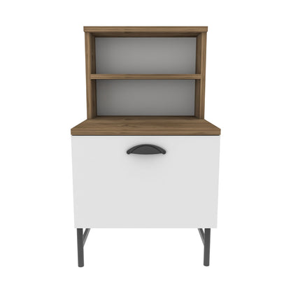 Cressi Wood Nightstand with Metal Legs Cabinet and Open Shelf Storage