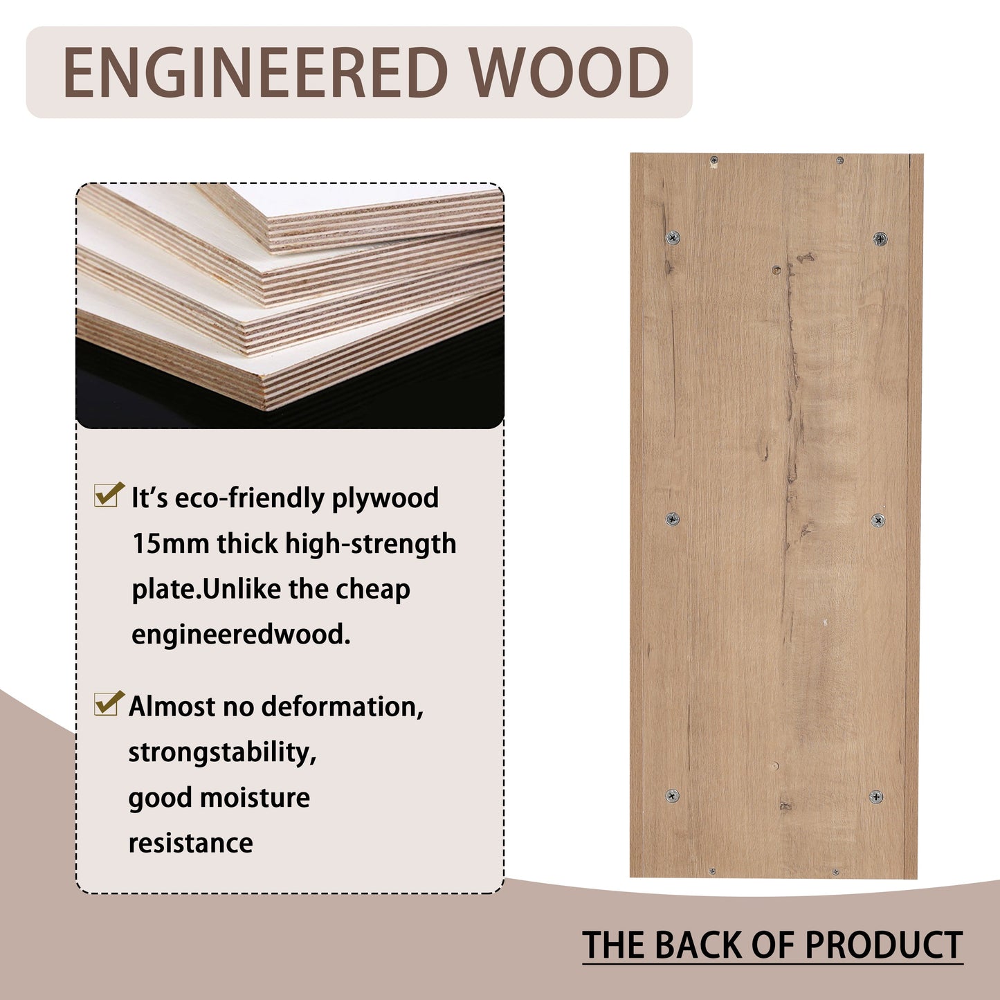 Modern Bathroom Wall-Mounted Storage Rack with Floating Design in Imitative Oak Plywood, 12 Inches