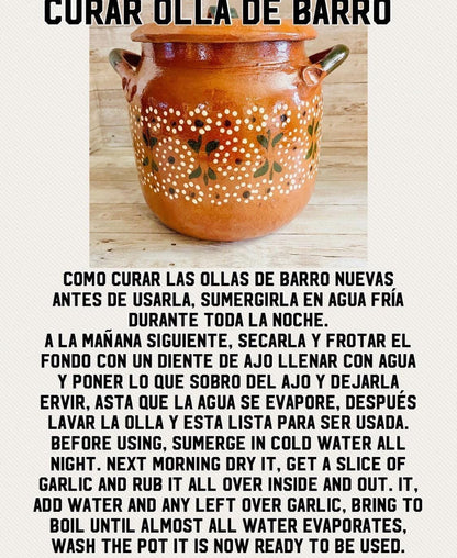 3 Liter Terra Cota Clay Pot for Beans Soups Olla Tonala de Barro para Caldos Frijoles Sopas 3 Litros