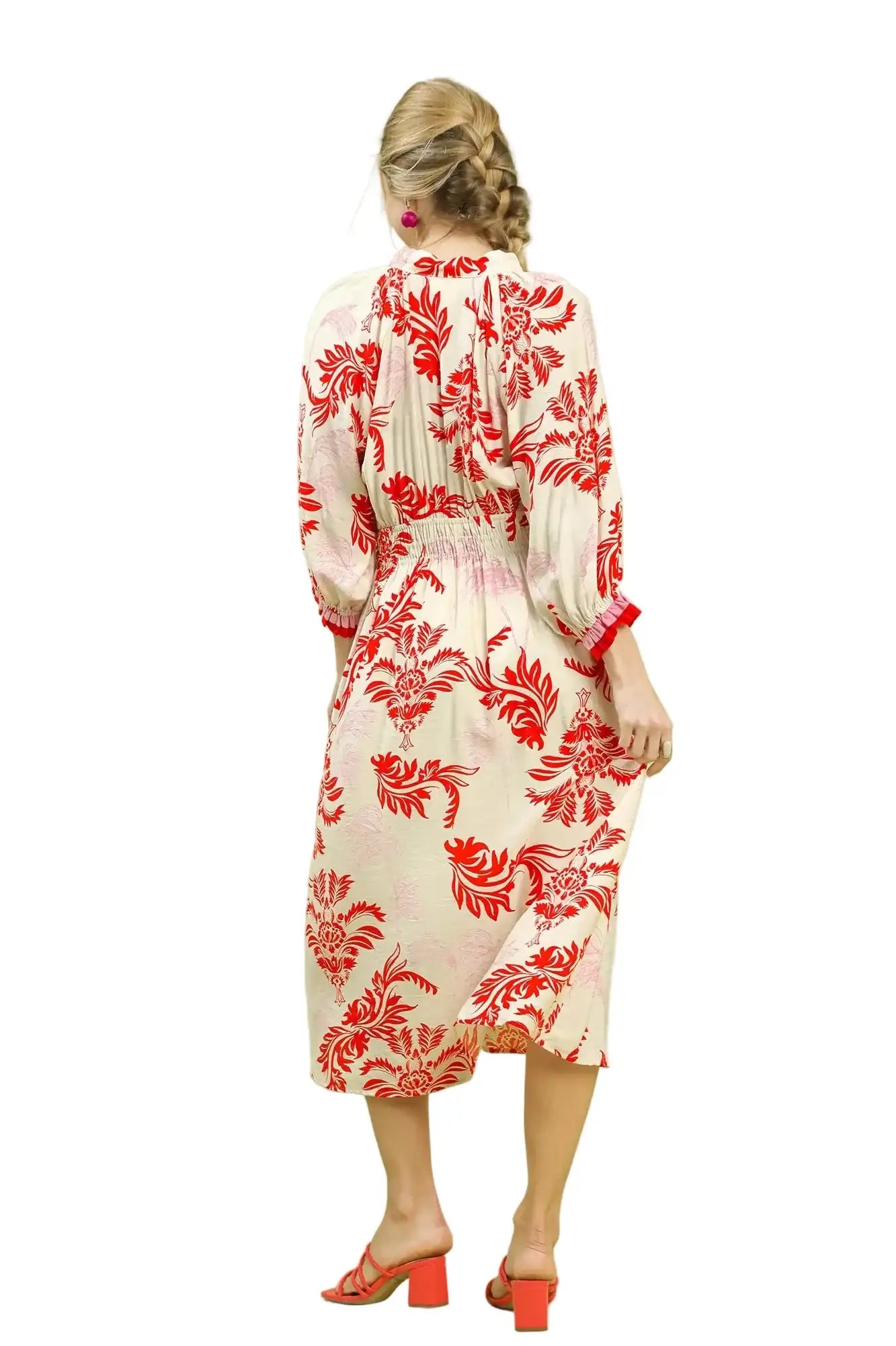 Umgee Tropical Print Button Detail Midi Dress