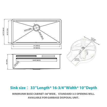 33" Undermount Waterfall Kitchen Sink – Brushed Nickel | 16G T304 Stainless Steel | Single Bowl with Pull-Down Faucet & Workstation Ledge