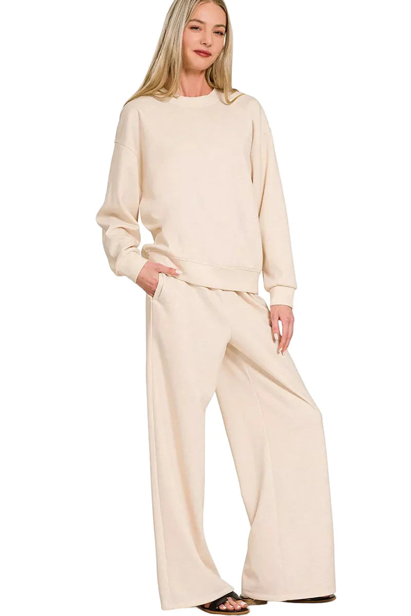 Zenana Scuba Crewneck Pullover and Pants Set
