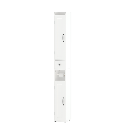 White Slim Tall Bathroom Storage Cabinet with Adjustable Shelves, 2 Doors Freestanding Cabinet for Small Spaces, Kitchen, Living Room, MDF Material, 67.51 inches High