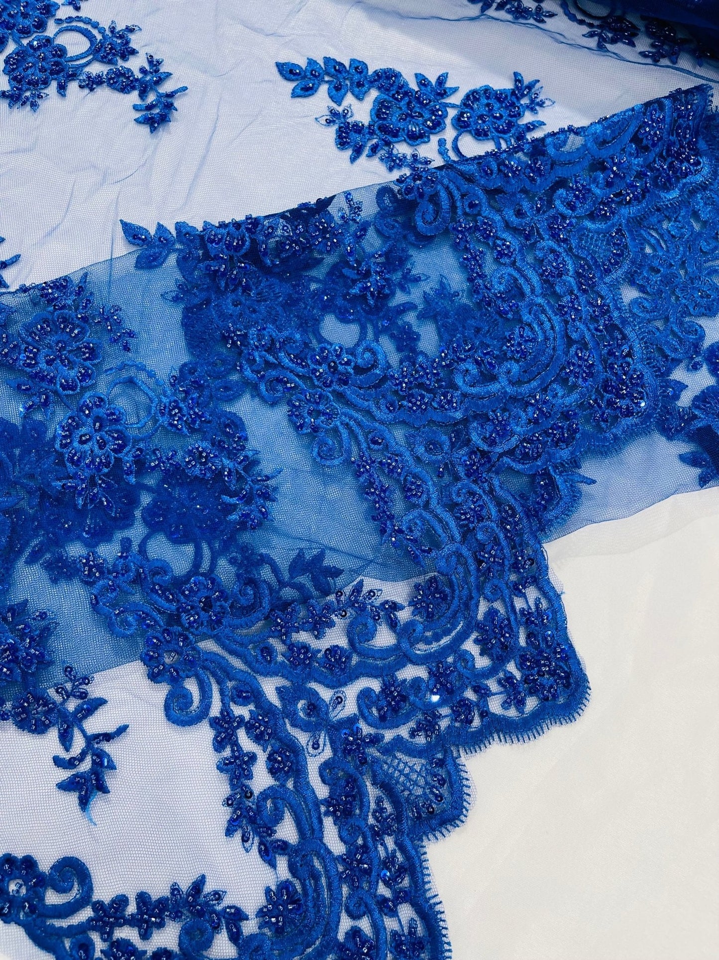 Elegant Beaded Floral Lace on Mesh 54" Wide | New Creation Fabric & Foam Inc.