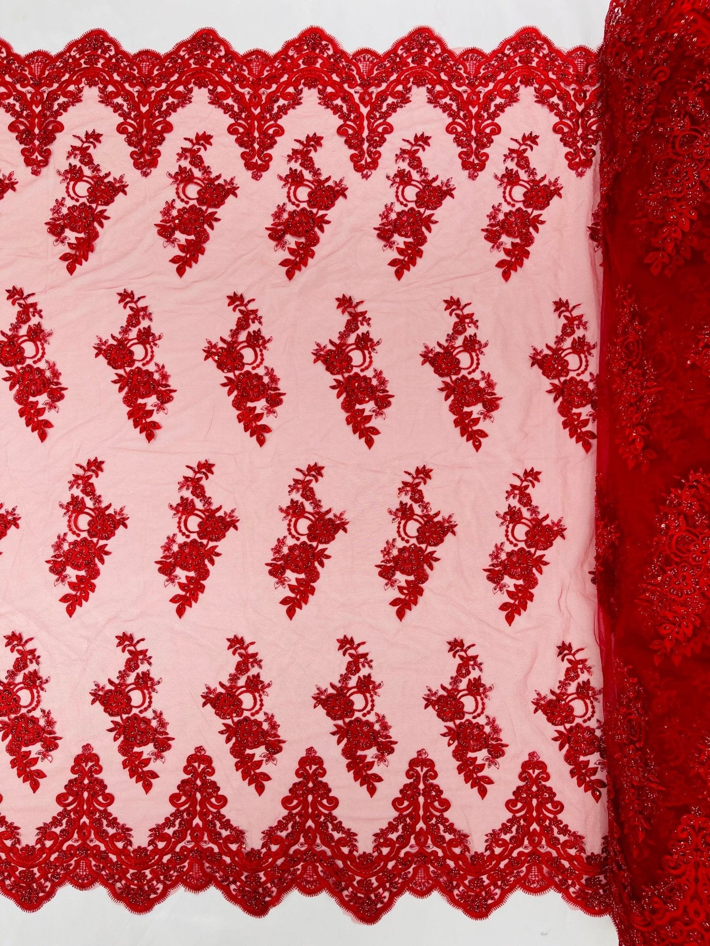 Elegant Beaded Floral Lace on Mesh 54" Wide | New Creation Fabric & Foam Inc.