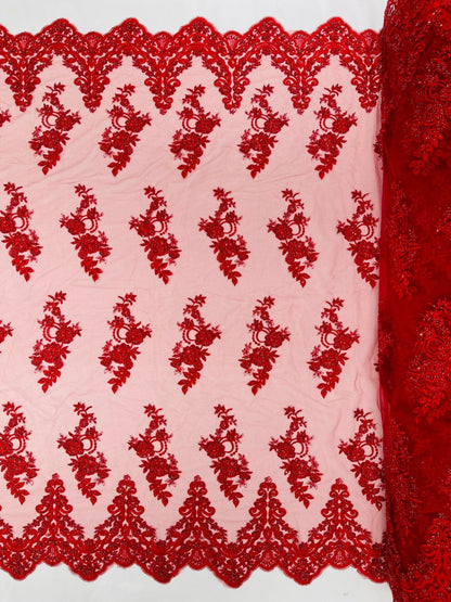 Elegant Beaded Floral Lace on Mesh 54" Wide | New Creation Fabric & Foam Inc.