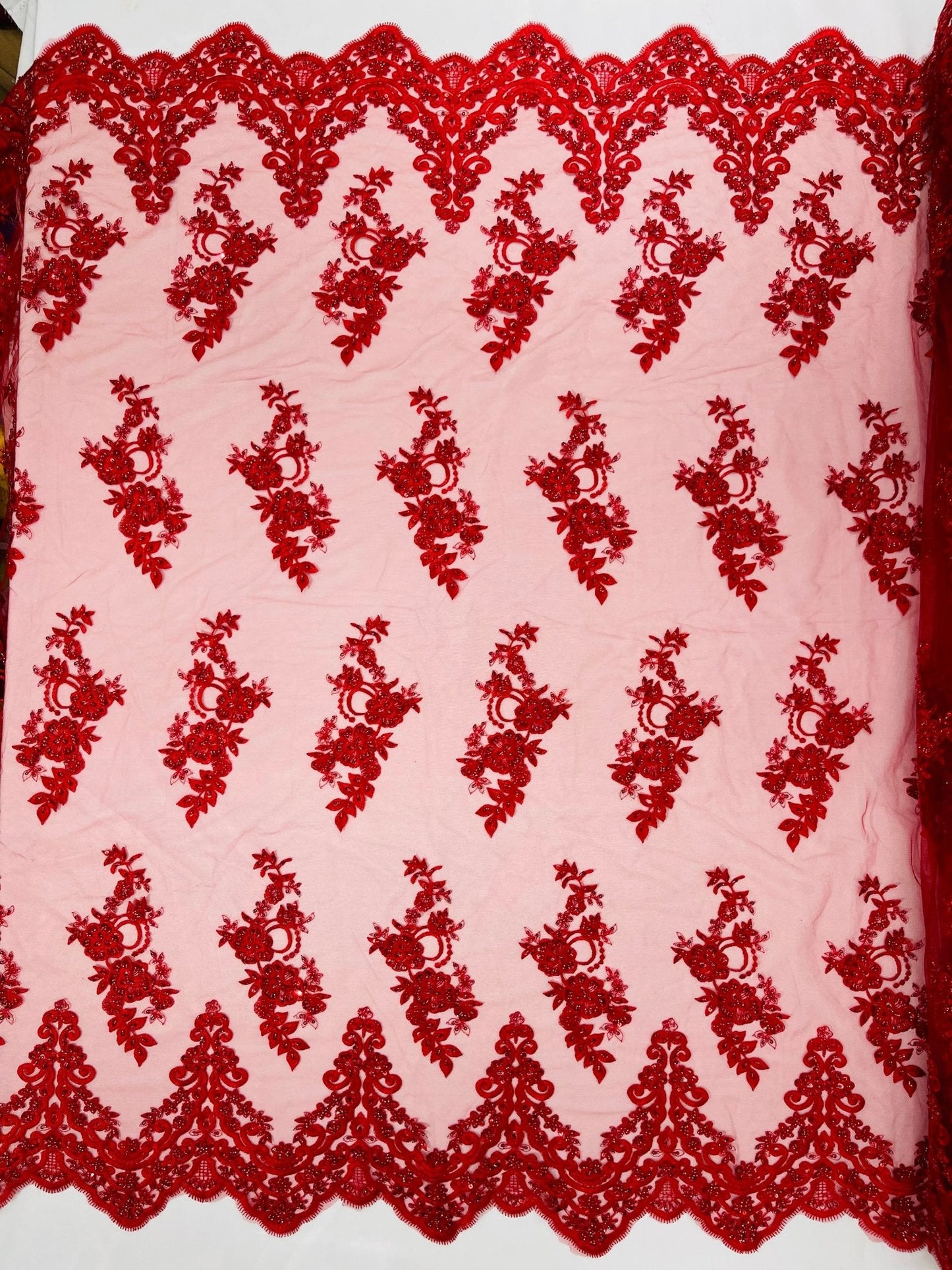 Elegant Beaded Floral Lace on Mesh 54" Wide | New Creation Fabric & Foam Inc.