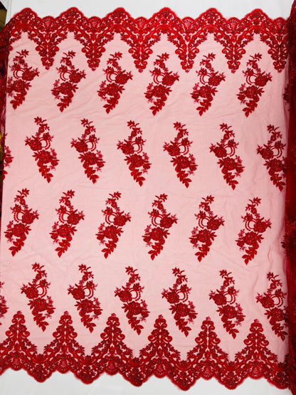 Elegant Beaded Floral Lace on Mesh 54" Wide | New Creation Fabric & Foam Inc.