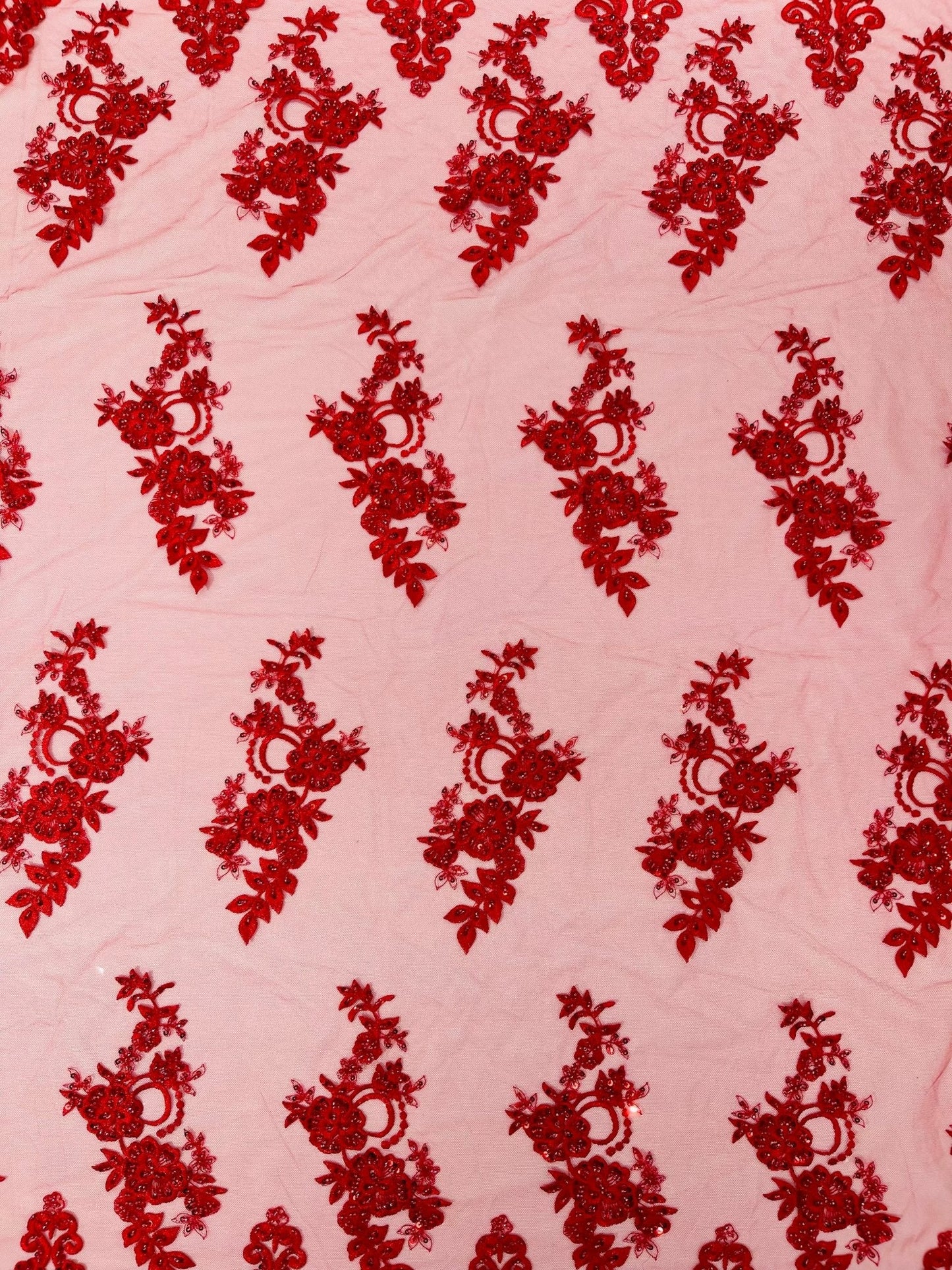 Elegant Beaded Floral Lace on Mesh 54" Wide | New Creation Fabric & Foam Inc.